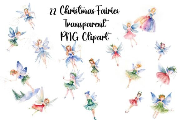 22 Christmas Fairies Clip Art Images: Illustrations