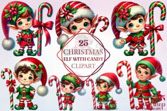 Christmas Elf with Candy Clipart for Illustrations