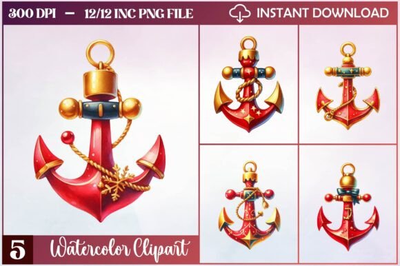 Christmas Nautical Anchor Clipart: Illustrations