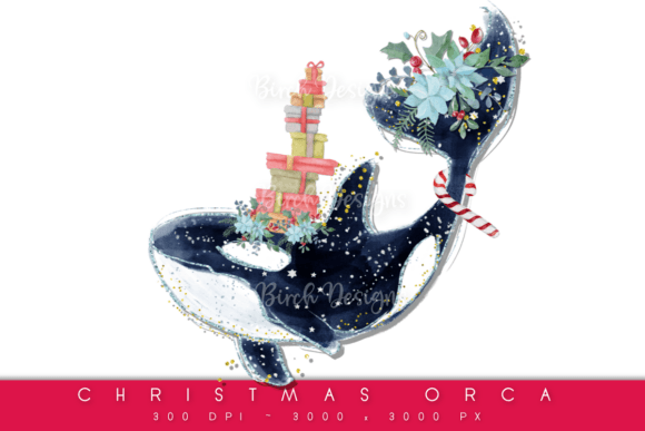 Christmas Orca with Gifts Design: Illustrations for Branding