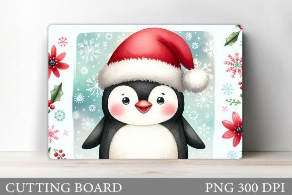 Christmas Penguin Cutting Board Design: Festive Illustrations