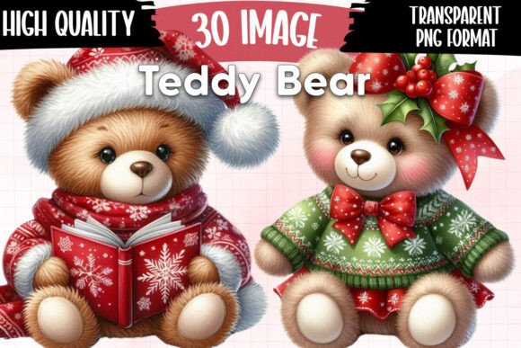 Christmas Teddy Bear Sublimation Bundle: Festive Illustrations