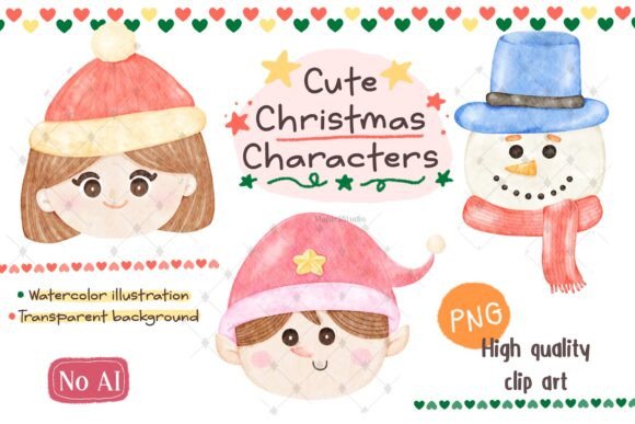 Cute Christmas Character Head Set: Festive Illustrations