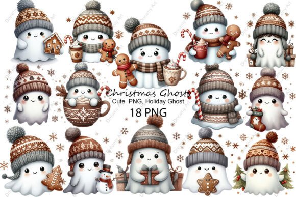 Cute Christmas Ghosts PNG: Holiday Illustrations