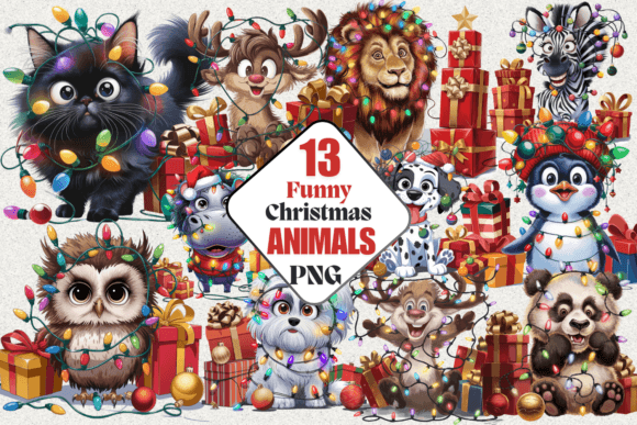 Funny Christmas Animals Clip Art Bundle: Illustrations for Crafters