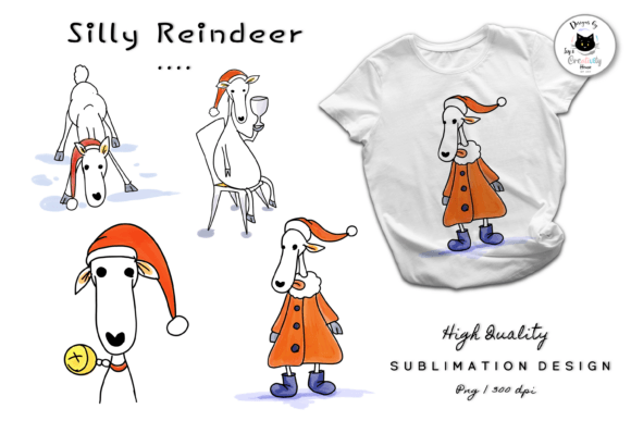 Funny Christmas Reindeer Doodle Clipart & Illustrations