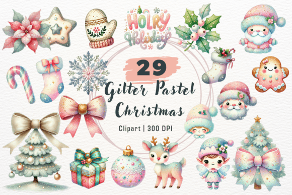 Gilter Pastel Christmas Clipart PNG & Illustrations