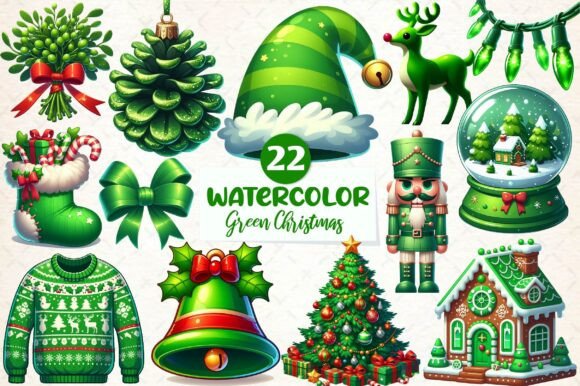 Green Christmas Clipart: Festive Illustrations for Brands