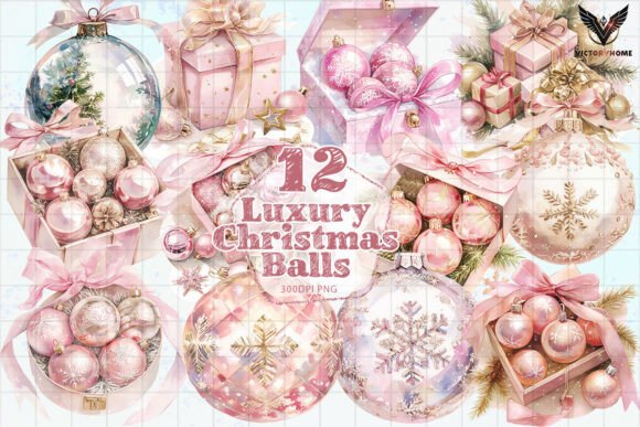 Luxury Christmas Balls Clipart PNG: Premium Illustrations
