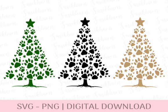 Paw Christmas Tree Cute Pet Holiday Illustrations