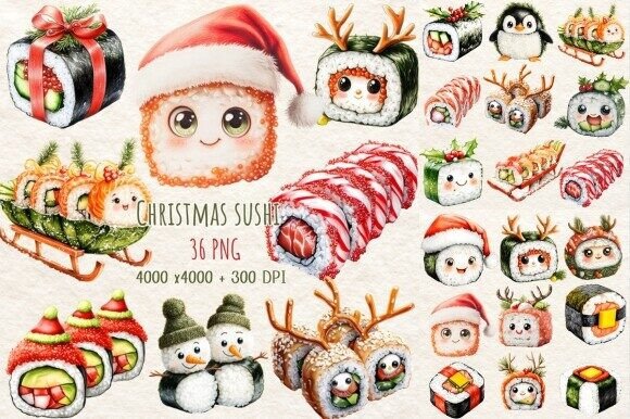 Review: Christmas Sushi Clipart Collection Illustrations
