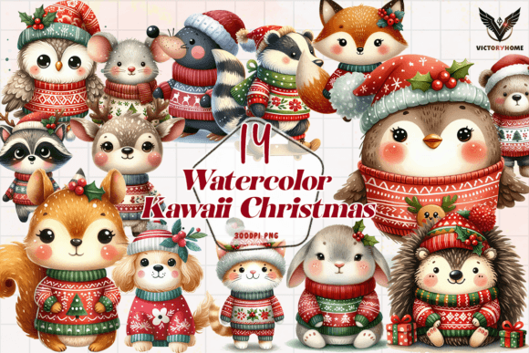 Review: Watercolor Kawaii Christmas Clipart PNG