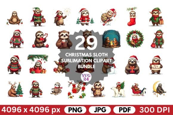 Reviewing Christmas Sloth Sublimation Clipart Set Illustrations