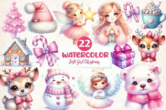 Soft Girl Christmas Clipart Sublimation Illustrations