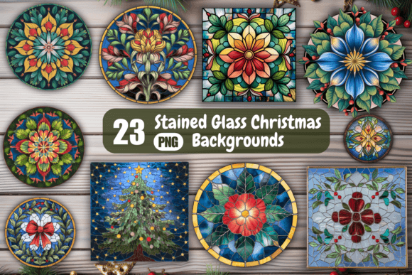 Stained Glass Christmas Backgrounds: PNG Illustrations