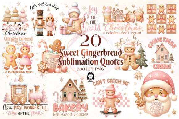 Sweet Christmas Gingerbread Man Quotes Illustrations