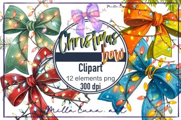 Watercolor Christmas Bow Garland PNG: Illustrations Review