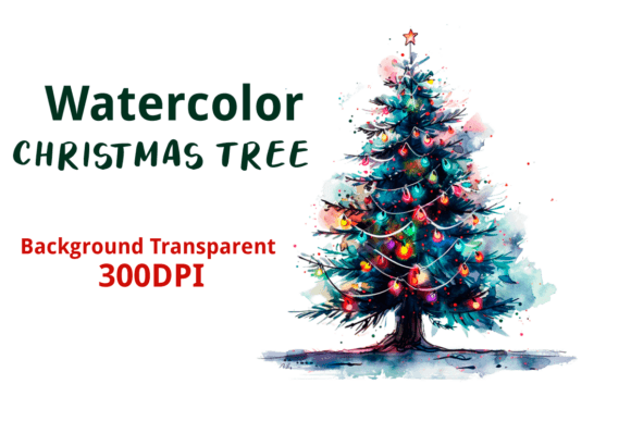 Watercolor Christmas Tree 29: Premium Illustrations