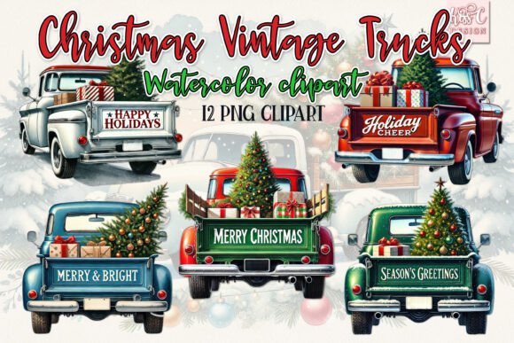 Watercolor Christmas Vintage Trucks PNG: A Crafter’s Review