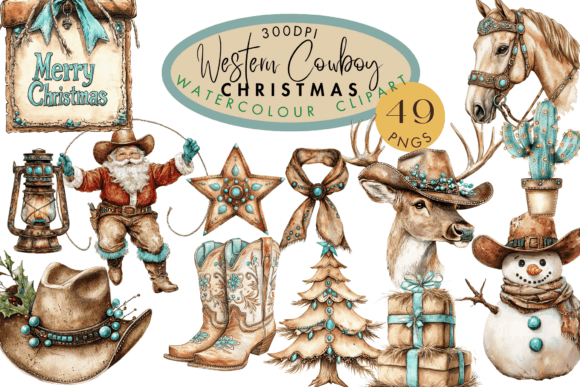 Western Cowboy Christmas Clipart 49 PNG: Rustic Illustrations