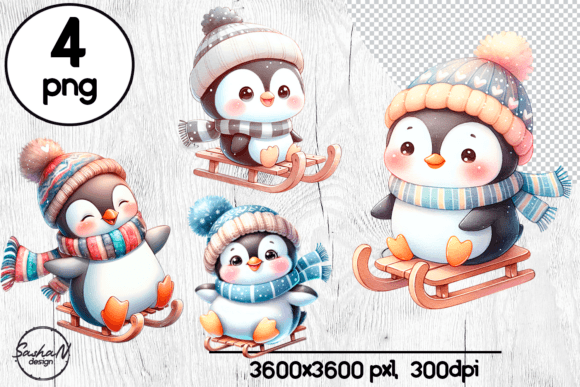 Winter Pinguin on Sleight: Festive Illustrations